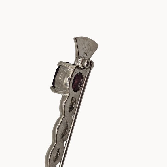 Silver-Tone Celtic Weave Scepter Point Amethyst Purple Rhinestone Brooch Pin - Picture 9 of 11